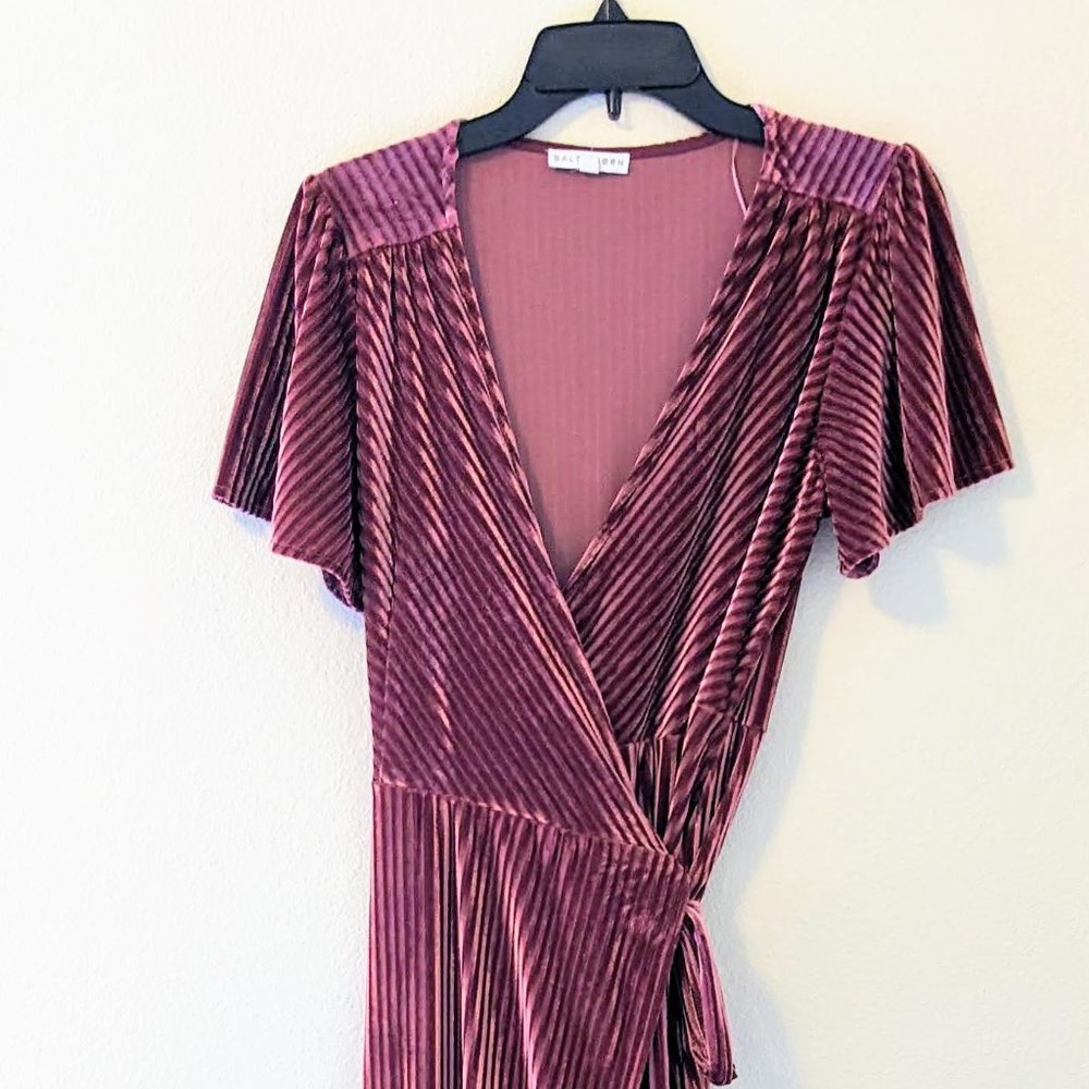 Baltic Born Medium Ribbed Velvet Wrap Dress Dark Rose